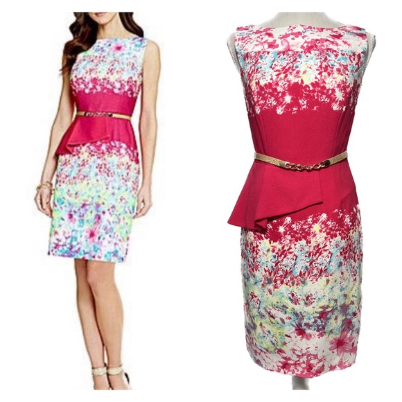 Antonio Melani Peplum Vibrant Watercolors Dress Size 2 - Picture 2 of 6